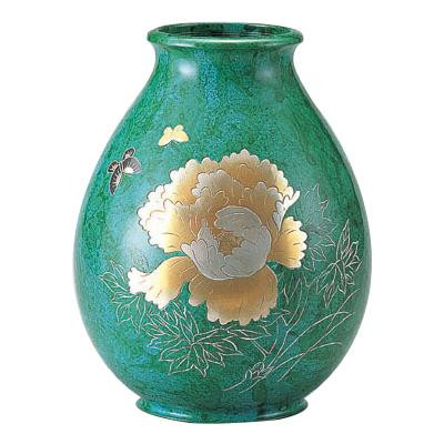 高岡銅器 銅製花瓶　ダルマ形　牡丹　94-03