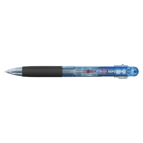 【クーポン配布中】（まとめ） 多色ボールペン トンボ鉛筆 リポーター３ ３色ボールペン０．７（黒・赤・青） 透明ブルー BC-TRC40 4901991635201 1本【×40セット】のサムネイル