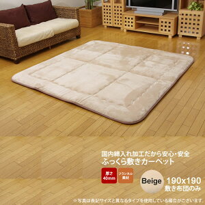 【ポイント20倍】ベージュ(beige) 190×190 敷き布団のみ★ 国産固綿40mm使用 フランネル生地 ふっくら敷 送料無料 日本製 【代引不可】