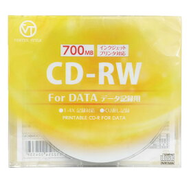 【ポイント20倍】VERTEX CD-RW(Data) 繰り返し記録用 700MB 1-4倍速 1P インクジェットプリンタ対応(ホワイト) 1CDRWD.700MBCA