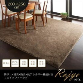 【スーパーSALEでポイント最大46倍】ラグマット 200×250cm【Rojye】アイボリー 防ダニ・消臭・防炎・抗アレルギー機能付きフェイクファーラグ【Rojye】ロジェ【代引不可】