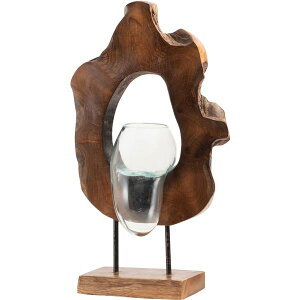 【ポイント20倍】ガラス オブジェ 置物 約幅26cm ナチュラル 天然木 チーク 花瓶 プランター 置き物 インテリア雑貨 インテリア家具 完成品