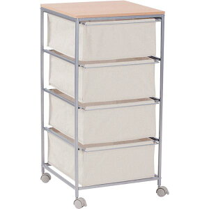 【ポイント20倍】チェスト タンス 幅44cm 4段 スチール キャスター付き コットン張地 キャンバスチェスト ベッドルーム リビング 脱衣所