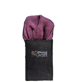 【ポイント20倍】トラッド 日本製 形態安定ポケットチーフ ボルドーサテン織りストライプ 黒台紙