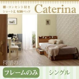 【クーポン配布中】収納ベッド シングル【Caterina】【フレームのみ】ウォルナットブラウン ショート丈 棚・コンセント付き収納ベッド【Caterina】カテリーナ