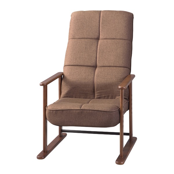 パーソナルチェア 高座椅子 幅56cm M ブラウン 木製 スチール リクライニング 肘付き 高さ調節 折りたたみ 組立品 リビング 全日本送料無料 - 1