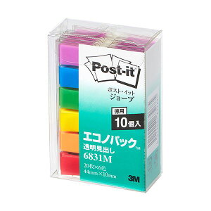 【クーポン配布中】(まとめ) 3M ポストイット ジョーブ エコノパック 透明見出し 44×10mm レインボーカラー6色 業務用パック 6831M 1セット(60冊) 【×5セット】