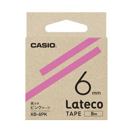【マラソンでポイント最大46倍】（まとめ）カシオ計算機 ラテコ専用テープXB-6PK ピンクに黒文字（×10セット）