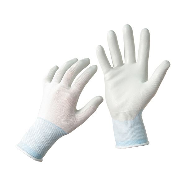 （まとめ）TANOSEE ニトリル 背抜き手袋 S ホワイト/ブルー 1パック（5双） 【×10セット】