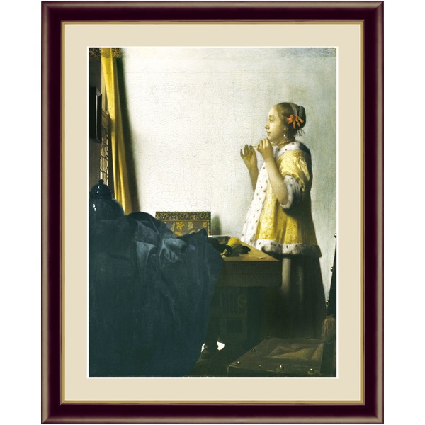 【ブラックフライデーでポイント最大44.5倍】【フェルメールの代表作】謎多き画家 鮮やかな青色 ■ヨハネス・フェルメール（Johannes Vermeer）F4号 真珠のネックレスを持つ少女のサムネイル
