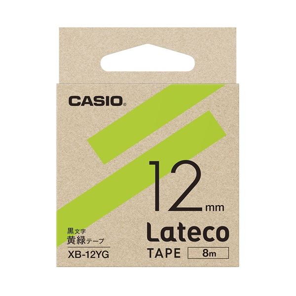 （まとめ）カシオ計算機 ラテコ専用テープXB-12YG 黄緑に黒文字（×30セット）