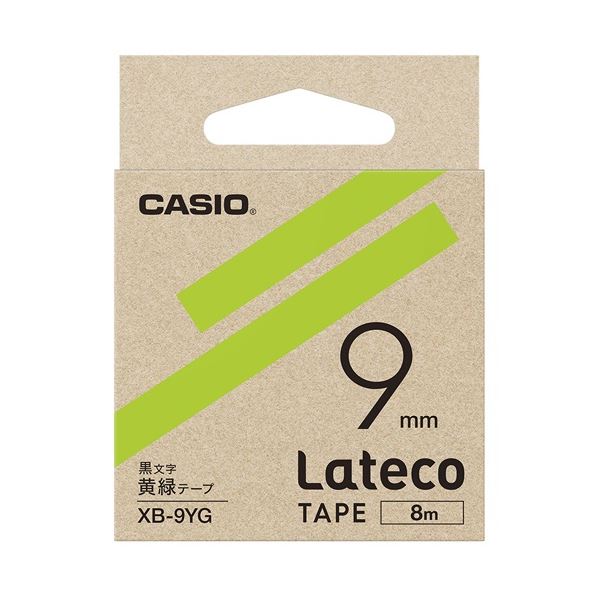 （まとめ）カシオ計算機 ラテコ専用テープXB-9YG黄緑に黒文字（×30セット）