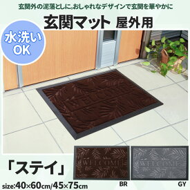 【ポイント20倍】玄関マット リーフ柄 屋外用 『ステイ』 ブラウン 約45×75cm【ブラウン】 【代引不可】