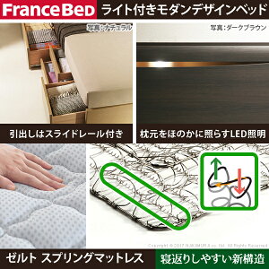 フランスベッドシングル国産引き出し付き収納コンセントマットレス付きベッド木製棚ゼルトスプリングマットレスグラディス