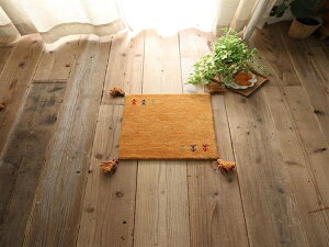 【クーポン配布中】ベージュ 玄関マット ラグ マット 絨毯 上質ウール100%のインドギャッベ ミニマットサイズ 約40x40cm 正方形 じゅうたん ホットカーペット対応 床暖 天然 ウール 100% ボリ