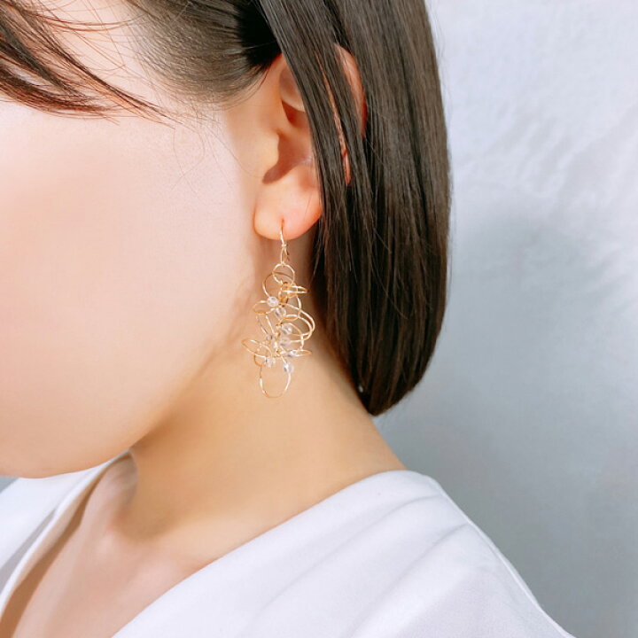 楽天市場】ピアス フック 大ぶり 水晶 クオーツ ゴールド ニッケル 