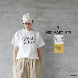 【10%OFFクーポン配布中】ORDINARY FITS オーディナリーフィッツPRINT TEE "STAMP SHOP" サイズ2 メール便発送 日本製 ホワイト イエロー Tシャツ 半袖