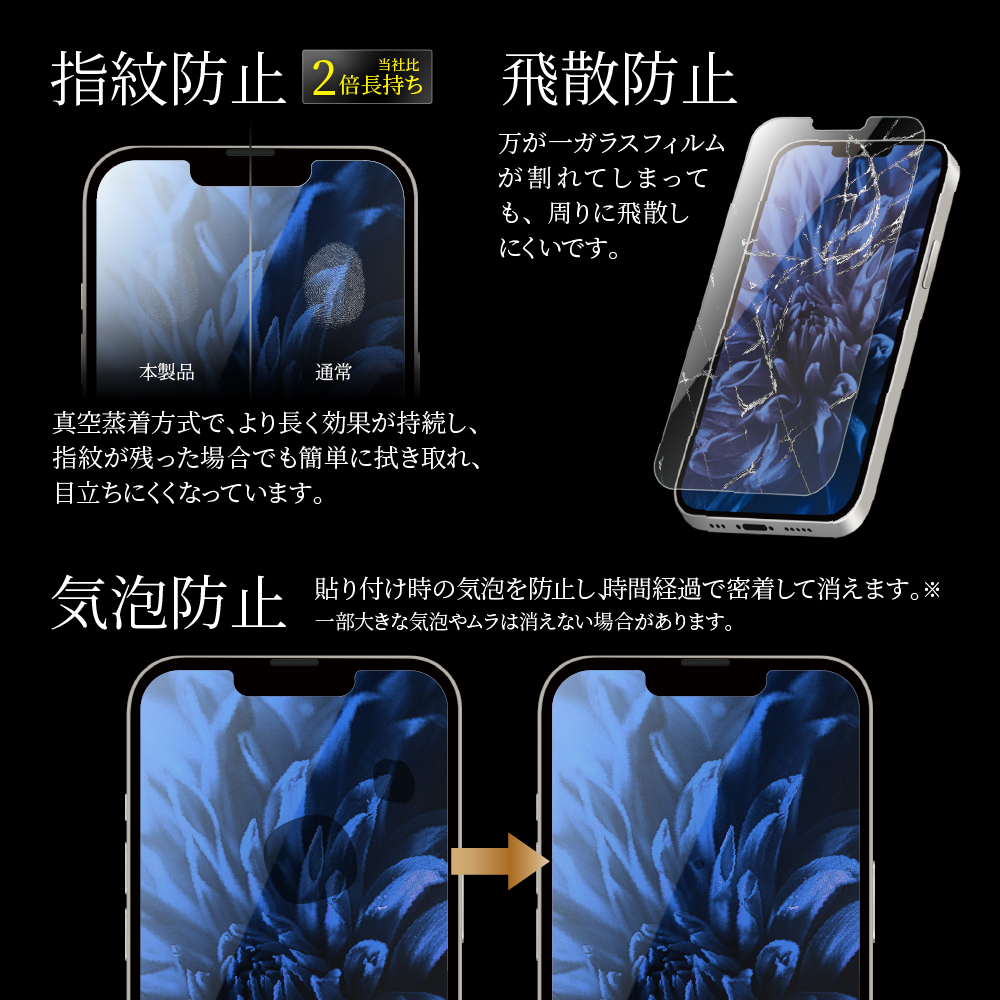 iPhone 13 | iPhone 13 Pro ガラスフィルム 液晶保護フィルム GLASS PREMIUM FILM 3次強化  ブルーライトカット | LEPLUS SELECT