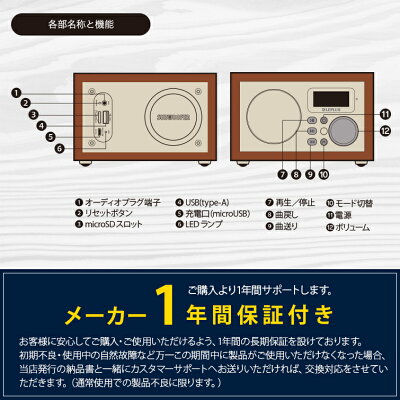 ワイドFM対応インテリアラジオClassicaBOLERO(クラシカボレロ)ウッド調/ワイヤレススピーカー/リモコン付/クロック/Bluetooth4.0対応/ラジオ機能/microSDカード/MP3/AUX端子/アラーム/LEPLUS