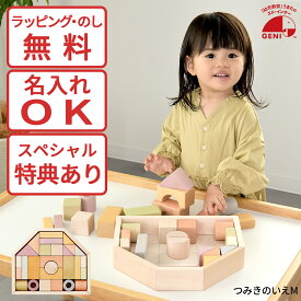 つみきのいえ Mサイズ 809532 エドインター GENI（ジェニ） 木のおもちゃ 日本製 積み木 32ピース 名入れプレート対応 出産祝い プレゼント 特別ラッピング びっくり特典あり