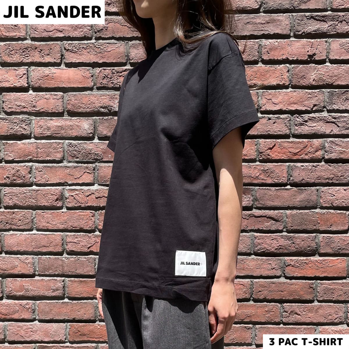 ジルサンダー JIL SANDER レディースTシャツ 3枚パック ラウンドネック 半袖 ロゴ オーガニックコットン ブラック レディース 706540 WU248808 001
