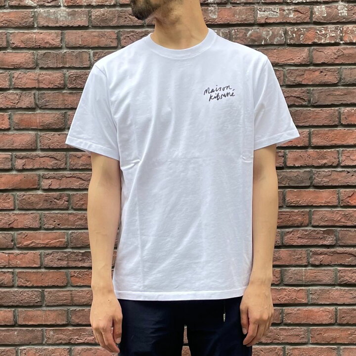 楽天市場 メゾンキツネ Maison Kitsune Tシャツ 半袖tシャツ コットンジャージーtシャツ ハンドライティング ロゴ Mini Handwriting Classic Tee Shirt ホワイト White メンズ Imkj0035 1st Street