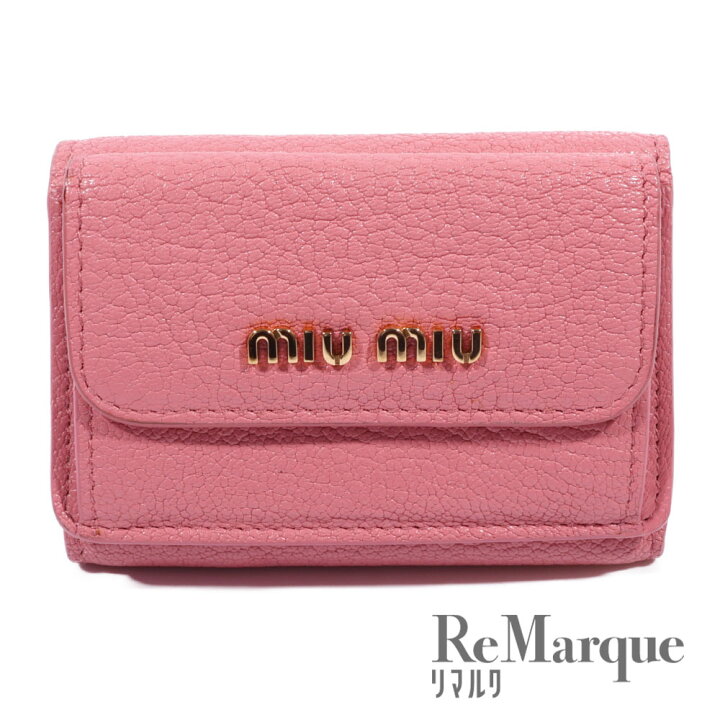 楽天市場】miumiu（ミュウミュウ）三つ折り財布 ピンク レザー  