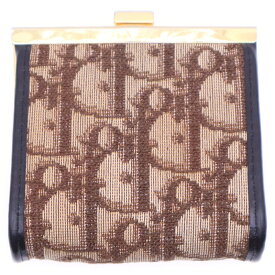 Christian Dior(クリスチャンディオール) トロッター柄 キャンバス レザー がま口 コインケース ブラウン【中古】【程度B】