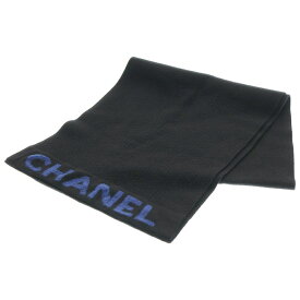 CHANEL(シャネル) ロゴ カシミヤ マフラー ブラック×ブルー【中古】【程度A】