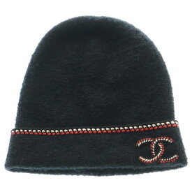 CHANEL(シャネル) 編込みライン ココマーク カシミア ニットキャップ 帽子 ブラック/レッド レディース【中古】【程度B】