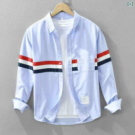 メンズ　ファッション　韓国ファッション　オシャレ　韓国 小柄 フレッシュ ウェビング スプライシング シャツ メンズ 春秋 コットン 長袖 個性 ファッション ジャケット