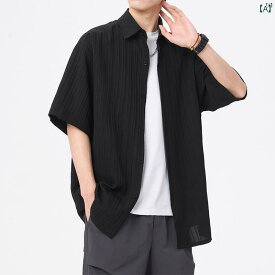 メンズ ファッション 韓国ファッション オシャレ 韓国 マット 質感 冷感 半袖 シャツ メンズ 夏 薄手 製 ブラック カジュアル ジャケット