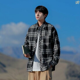 メンズ ファッション 韓国ファッション オシャレ 韓国 マット チェック柄 長袖 シャツ メンズ 秋冬 ボーイズ カジュアル ジャケット