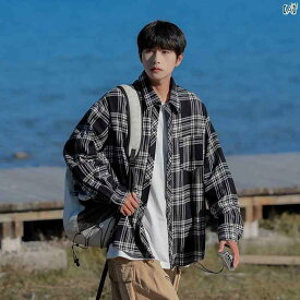 メンズ ファッション 韓国ファッション オシャレ 韓国 マット チェック柄 長袖 シャツ メンズ 秋冬 カジュアル ジャケット