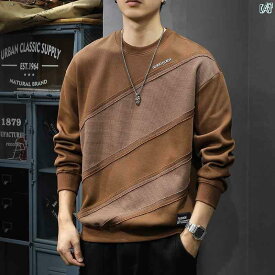 メンズ　ファッション　オシャレ　男性　大歳ストリート アメリカン ヘビーウェイト レトロ スプライシング スウェットシャツ メンズ 大きいサイズ 春 ファッション ラウンドネック ニット スポーツ ジャケット