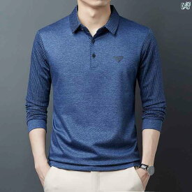 メンズ　ファッション　オシャレ　カジュアル　男性 上品 お父さん 服 着て シャツ 襟 付いた 男性用 長袖 Tシャツ ポロシャツ 素朴 春秋 ボトム 着ます