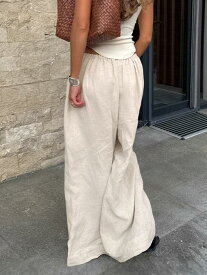 ワイドパンツ レディース 春夏 通勤用 コットンリネン ゆったり ポケット 欧米風 カジュアル 薄手 通気性 中腰 長丈 切り替え エレガント