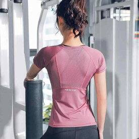 Tシャツ レディース 女性用 半袖 トップス ヨガ ピラティス スポーツ トレーニング ランニング フィットネス ジム 速乾 吸汗速乾 通気性 蒸れにくい スリム 着痩せ 体型カバー 快適 ポリエステル 再生繊維 春夏