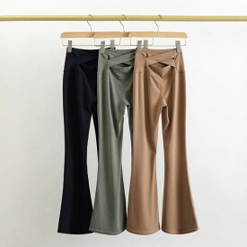 ヨガウェア レディース クロスウエスト ハイウエスト フレア ロングパンツ 春夏 ヌーディー スタイルアップ お腹引き締め フィットネス トレーニング 吸湿速乾 竹繊維