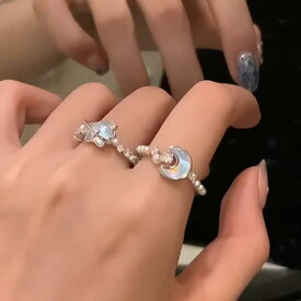 指輪 レディース 星 月 ハート 宇宙 モチーフ 氷河ブルー 調整可能 合金 電気メッキ加工 韓国風 清新 甘美 春 アクセサリー ファッション かわいい デザイン 高級感