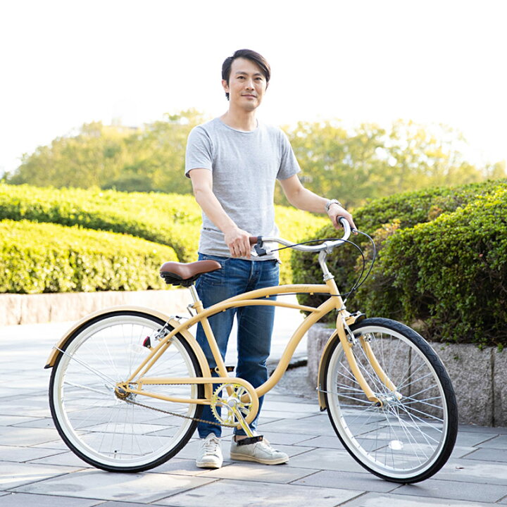 楽天市場】ビーチクルーザー 26インチ |自転車 本体 Vブレーキ 変速 