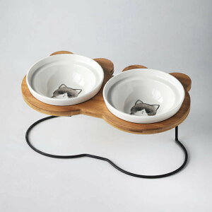 ペット食器台 ダブル フードボウル 食べやすい 肉球 陶器 磁器 犬 猫 ネコボウル お皿 餌入れ 水入れ エサ皿 かわいい