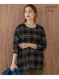 【Lサイズ限定】ブラッシュド ビエラチェック ノーカラーブラウス 23区 L ニジュウサンク トップス シャツ・ブラウス ネイビー レッド【送料無料】[Rakuten Fashion]