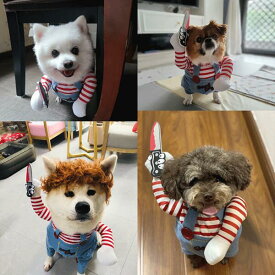 【当日発送 チャッキー 犬 コスプレ】ハロウィン ペット コスプレ 犬 犬服 チャイルドプレイ カツラ 服 犬の服 かわいい ペット用品 変装 S M L 小型犬 中型犬 散歩 柴犬 ブルドック プードル チワワ 可愛い 変身 面白い服 ペット ドッグウェア 猫 送料無料