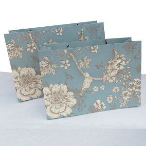 【紙袋 紙バッグ ブルーグレー 鳥】ギフト プレゼント ギフト用 ペーパーバッグ 高級感 手提げ おしゃれ ギフトバッグ マチ広 小 特大 バッグ 厚手 引出物 レトロ アンティーク かわいい 可