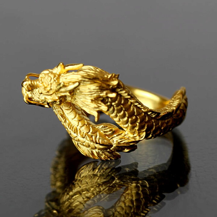 楽天市場】純金 24K ドラゴン 龍 リング 指輪 メンズ 男性 イエロー 