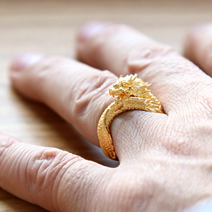 楽天市場】純金 24K ドラゴン 龍 リング 指輪 メンズ 男性 イエロー 