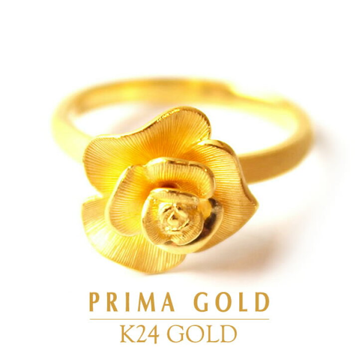 楽天市場】【5月の花】薔薇 24K 純金 ローズモチーフ リング 指輪 24金 