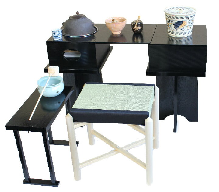 楽天市場】【茶道具】立礼卓（立礼棚）悠楽・台一双・椅子・建水台  
