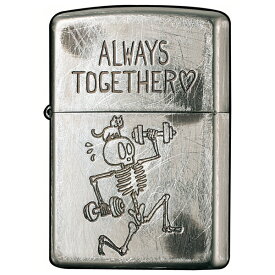 【ジッポ】(ジッポー)ライター　メタル・彫刻：FUNNY SKULL　2UDS-ALWAYS シルバー ユーズド加工プレゼントZIPPO